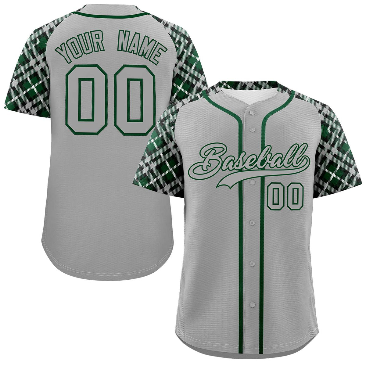 Custom Gray-Kelly Green Personalized Raglan Sleeves Authentic Baseball Jersey | KXKSHOP