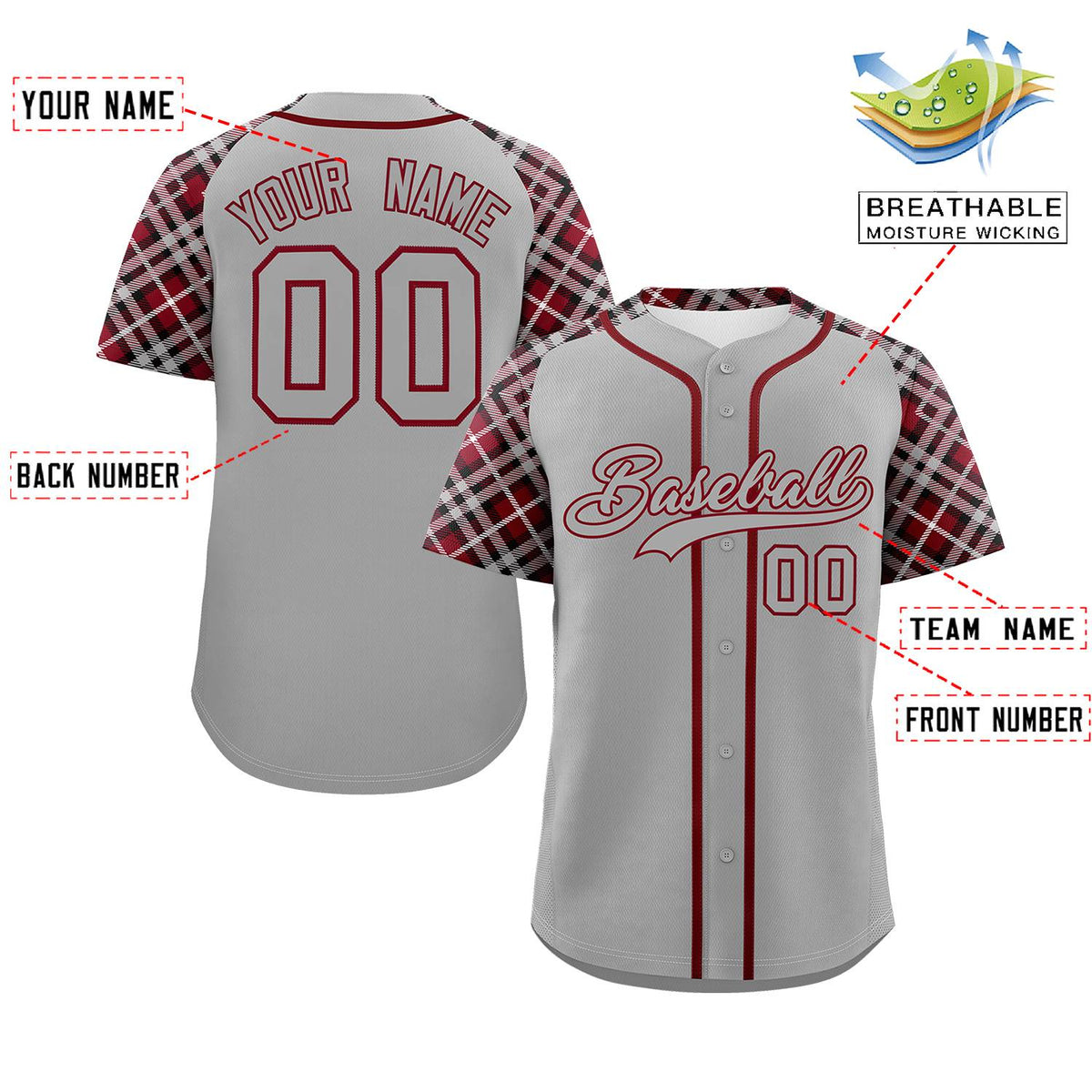 Custom Gray Gray-Crimson Personalized Raglan Sleeves Authentic Baseball Jersey | KXKSHOP