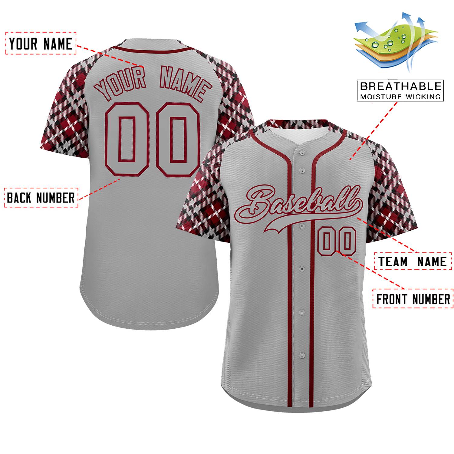 Custom Gray Gray-Crimson Personalized Raglan Sleeves Authentic Baseball Jersey | KXKSHOP