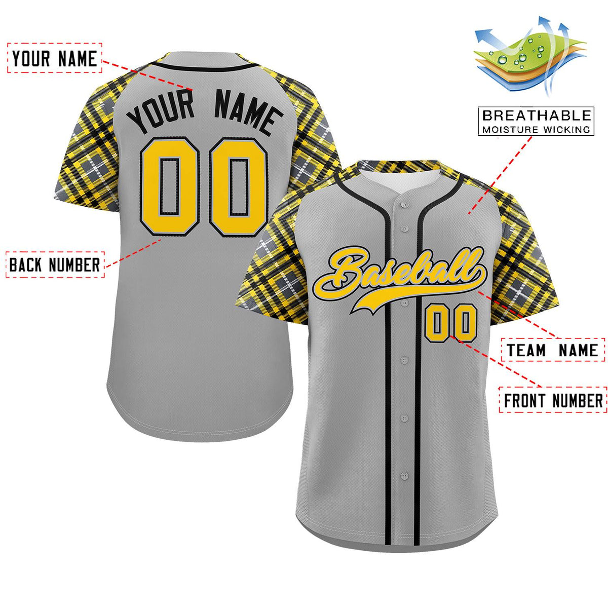 Custom Gray Gold-Black Personalized Raglan Sleeves Authentic Baseball Jersey | KXKSHOP