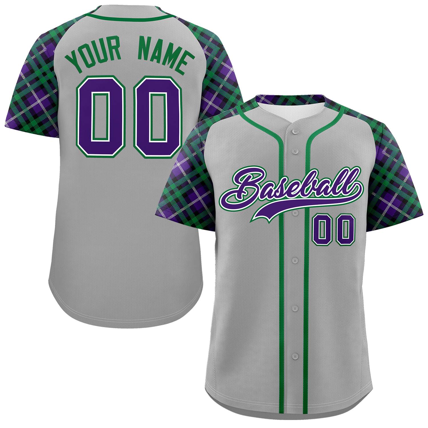 Custom Gray Purple-Teal Personalized Raglan Sleeves Authentic Baseball Jersey | KXKSHOP