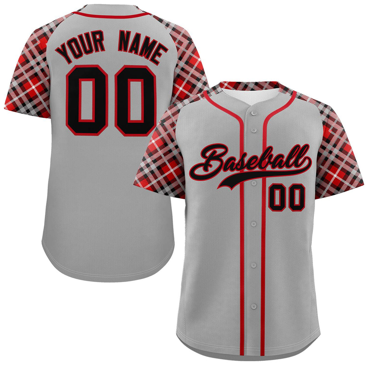 Custom Gray Black-Red Personalized Raglan Sleeves Authentic Baseball Jersey | KXKSHOP