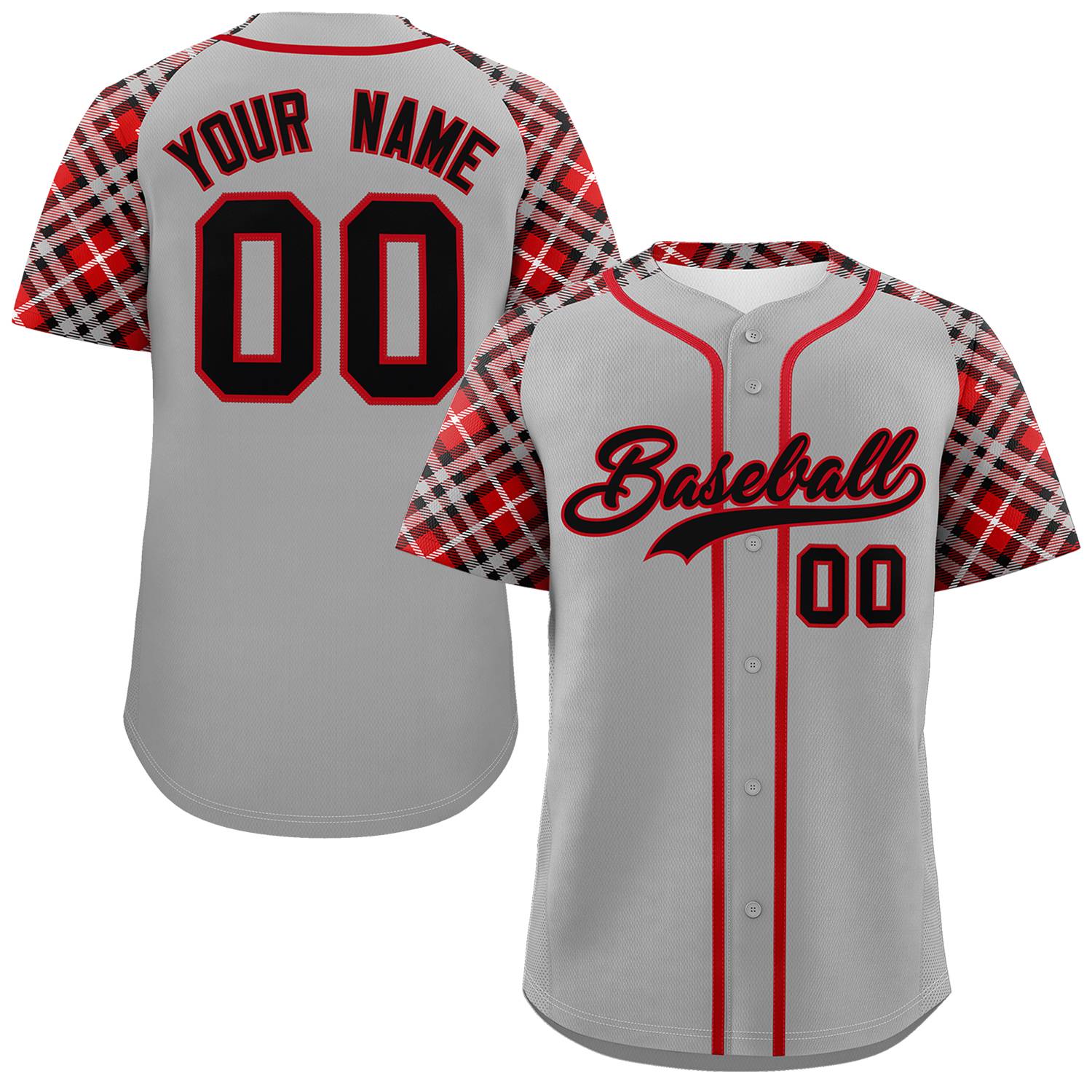Custom Gray Black-Red Personalized Raglan Sleeves Authentic Baseball Jersey | KXKSHOP