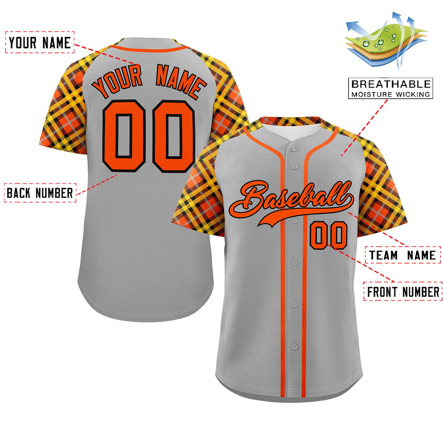 Custom Gray Orange-Black Personalized Raglan Sleeves Authentic Baseball Jersey | KXKSHOP