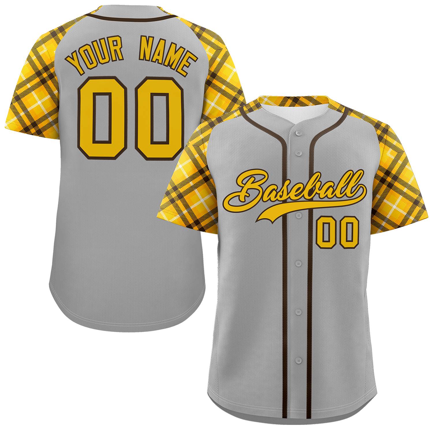 Custom Gray Gold-Brown Personalized Raglan Sleeves Authentic Baseball Jersey | KXKSHOP