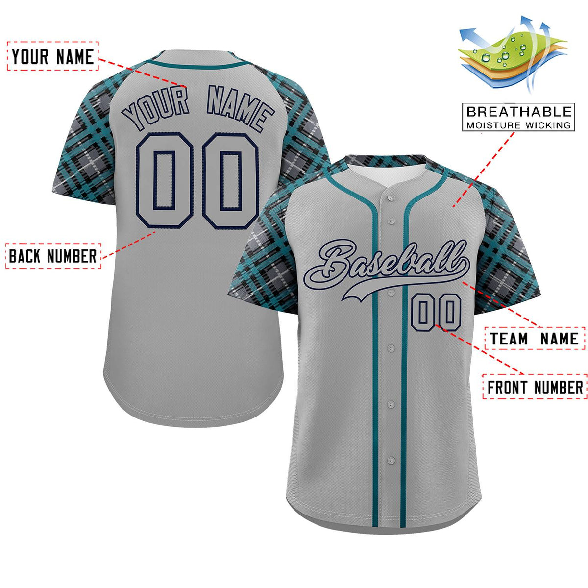 Custom Gray-Navy Personalized Raglan Sleeves Authentic Baseball Jersey | KXKSHOP