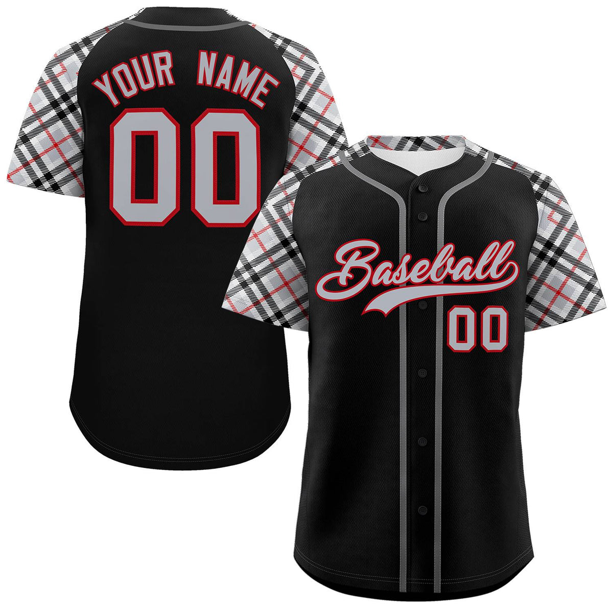 Custom Black Gray-Red Personalized Raglan Sleeves Authentic Baseball Jersey | KXKSHOP