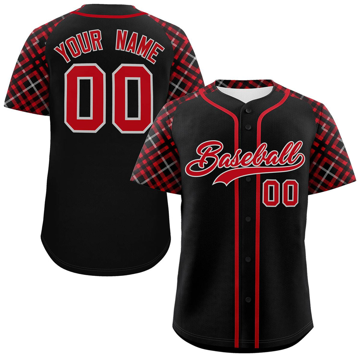 Custom Black Red-Gray Personalized Raglan Sleeves Authentic Baseball Jersey | KXKSHOP
