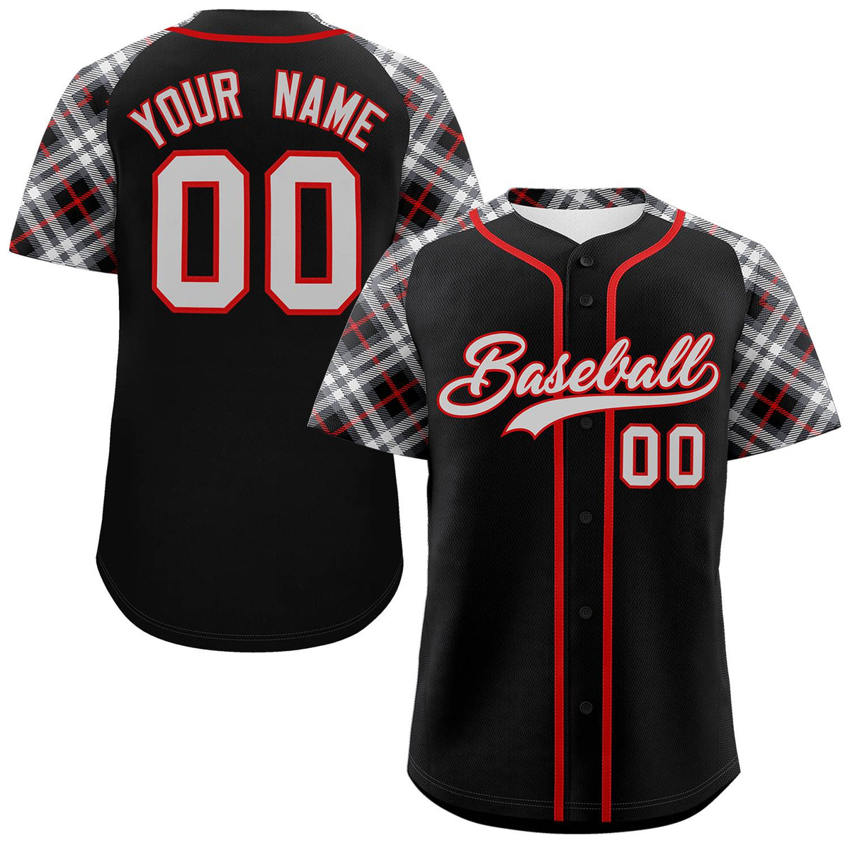 Custom Black Gray-Red Personalized Raglan Sleeves Authentic Baseball Jersey | KXKSHOP