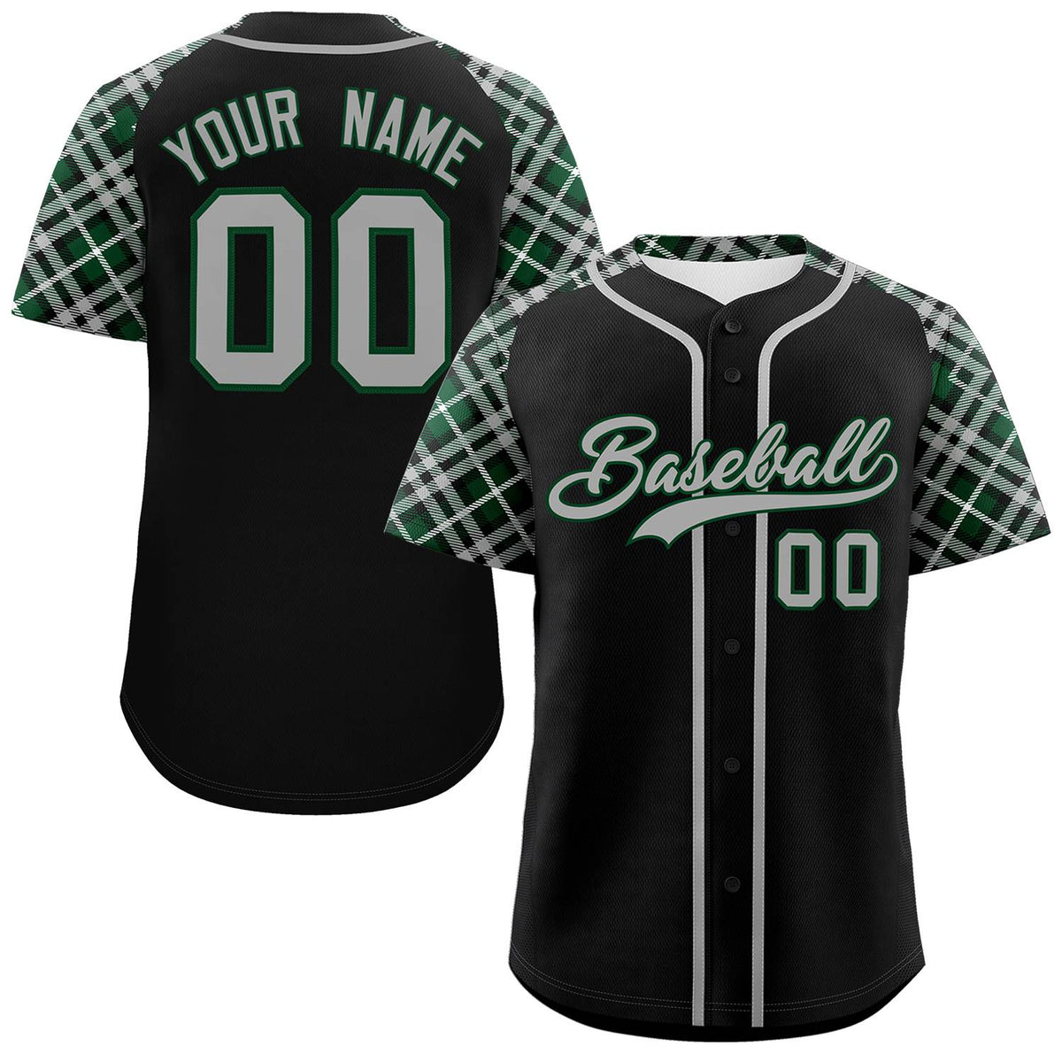 Custom Black Gray-Green Personalized Raglan Sleeves Authentic Baseball Jersey | KXKSHOP