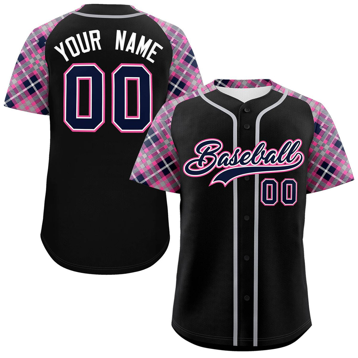 Custom Black Navy-Pink Personalized Raglan Sleeves Authentic Baseball Jersey | KXKSHOP