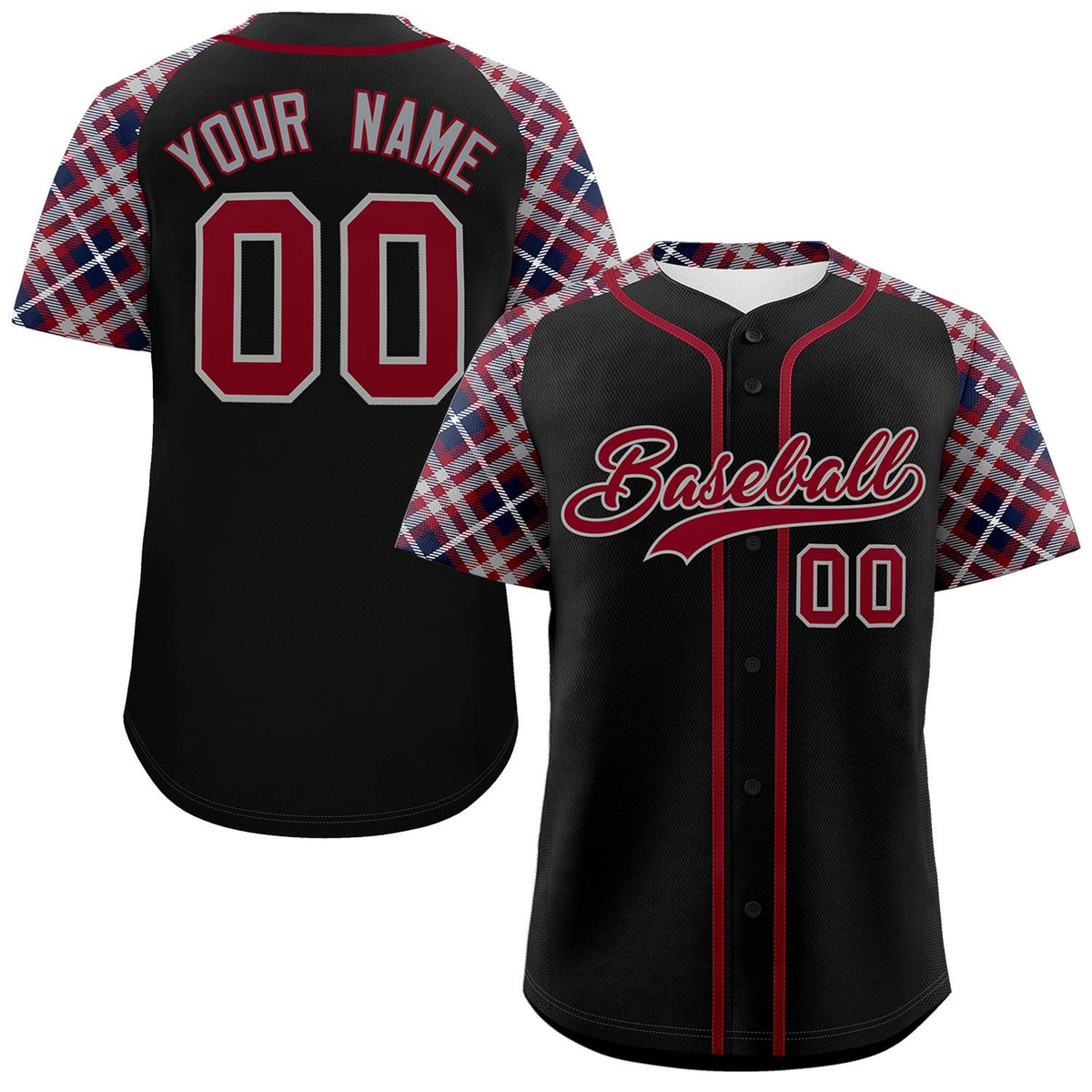 Custom Black Crimson-Dark Gray Personalized Raglan Sleeves Authentic Baseball Jersey | KXKSHOP