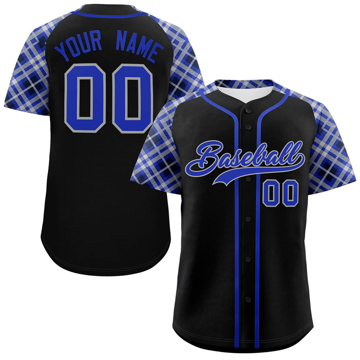 Custom Black Royal-Light Gray Personalized Raglan Sleeves Authentic Baseball Jersey | KXKSHOP