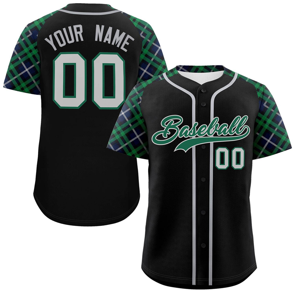 Custom Black Kelly Green-Gray Personalized Raglan Sleeves Authentic Baseball Jersey | KXKSHOP