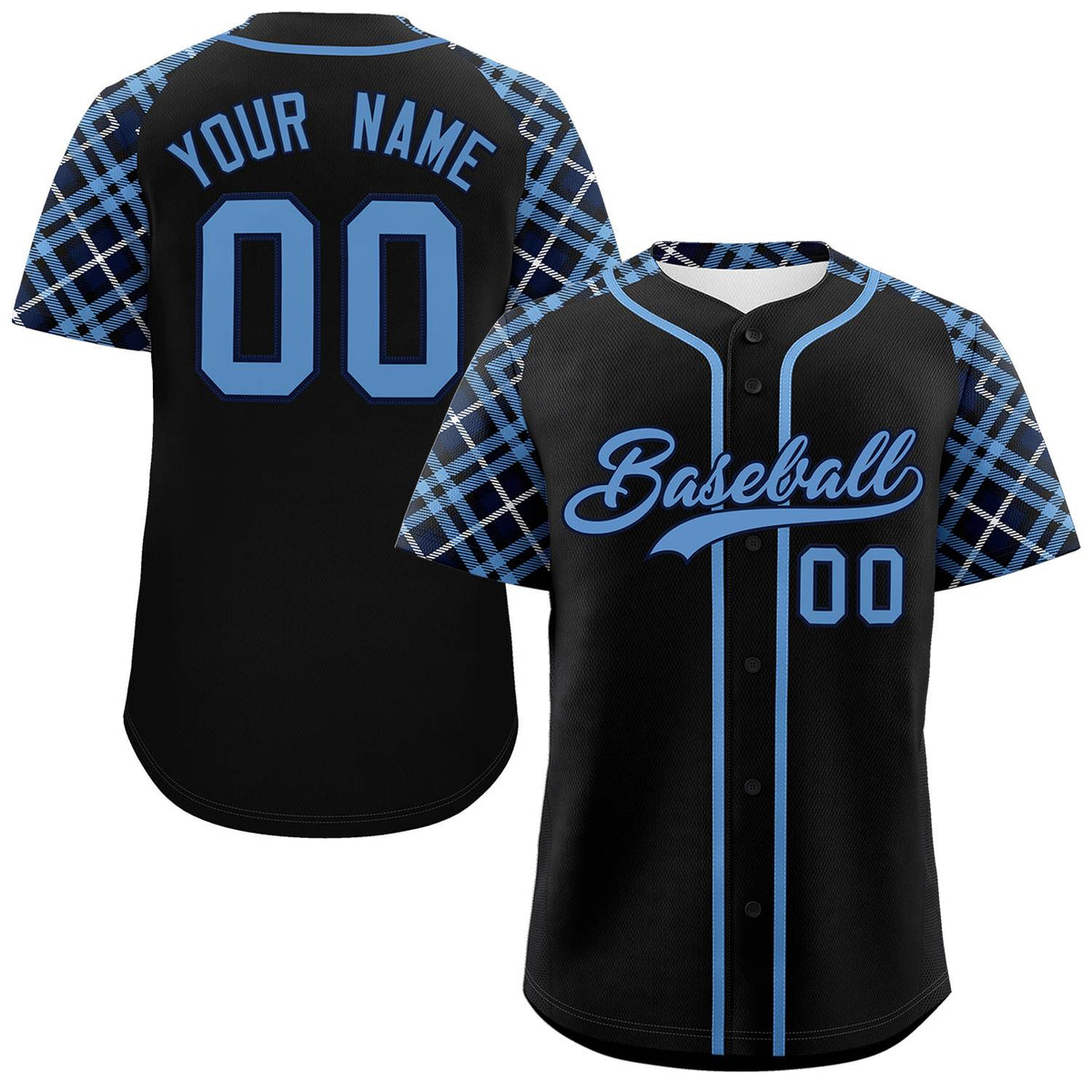 Custom Black Light Blue-Navy Personalized Raglan Sleeves Authentic Baseball Jersey | KXKSHOP