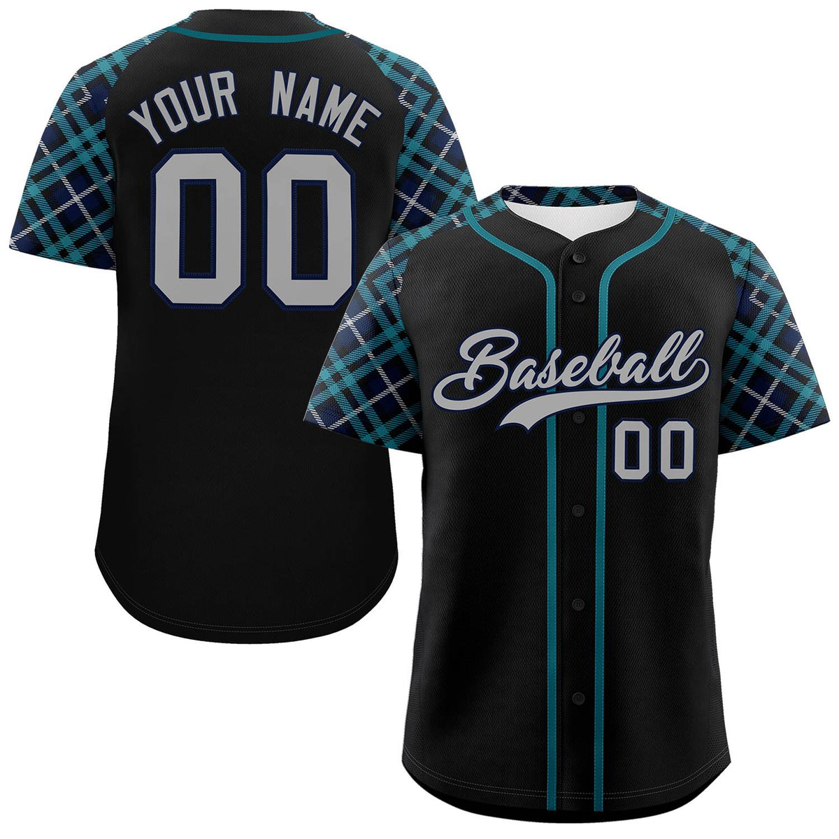 Custom Black Light Gray-Navy Personalized Raglan Sleeves Authentic Baseball Jersey | KXKSHOP