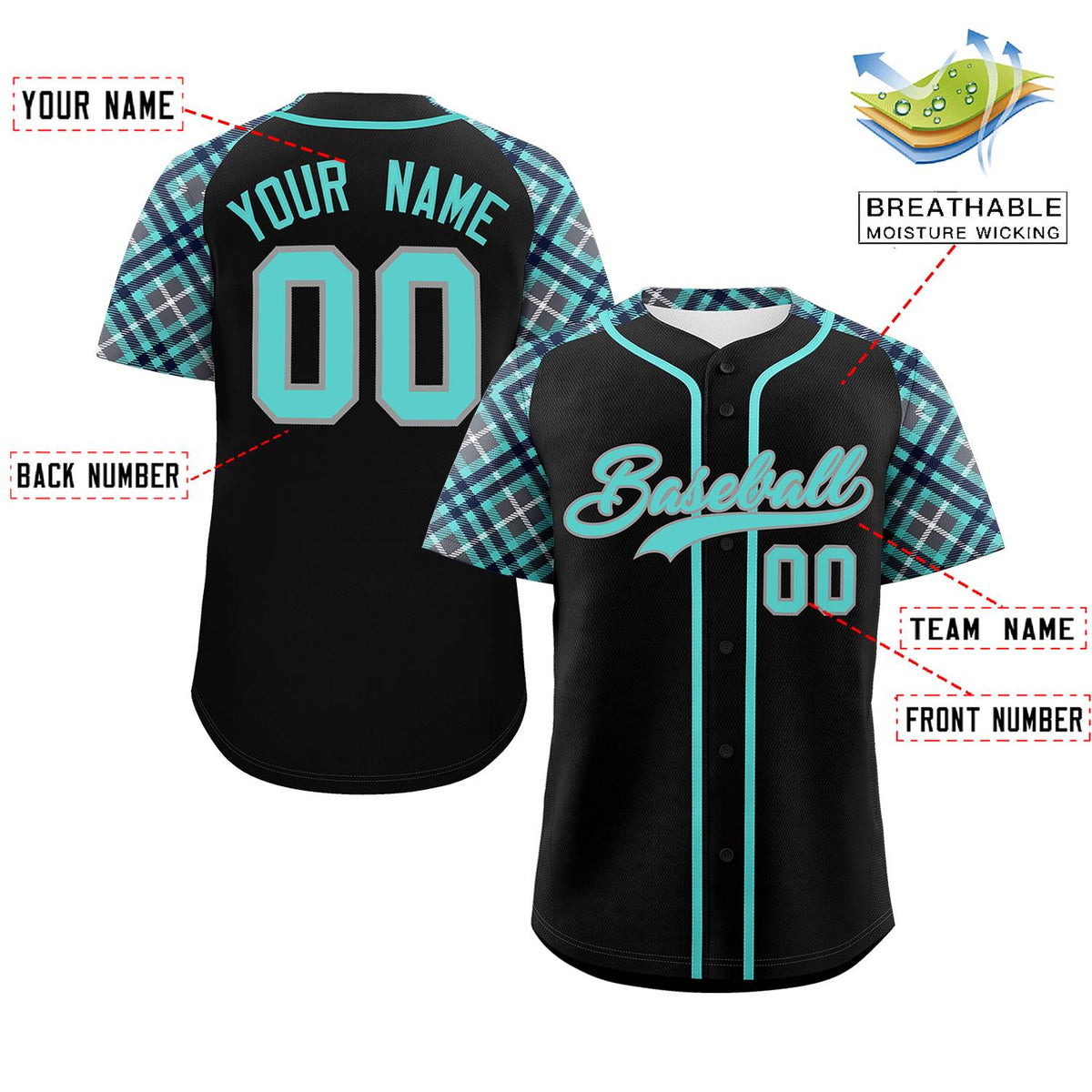 Custom Black Bright Green-Gray Personalized Raglan Sleeves Authentic Baseball Jersey | KXKSHOP