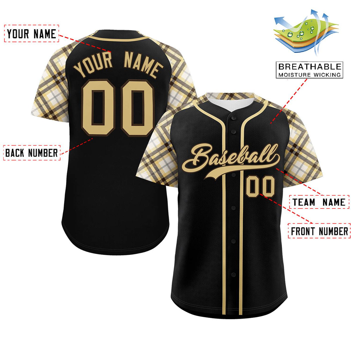 Custom Black Yellow- Personalized Raglan Sleeves Authentic Baseball Jersey | KXKSHOP