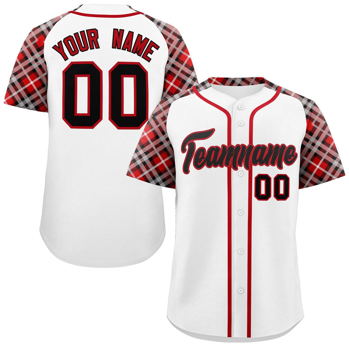 Custom White Black-Red Personalized Raglan Sleeves Authentic Baseball Jersey | KXKSHOP