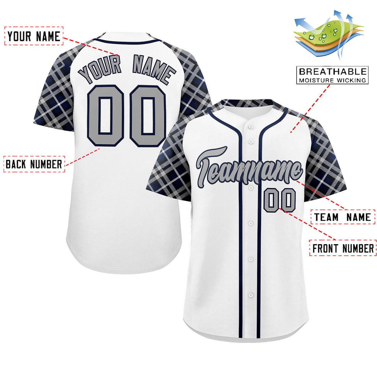 Custom White Gray-Navy Personalized Raglan Sleeves Authentic Baseball Jersey | KXKSHOP