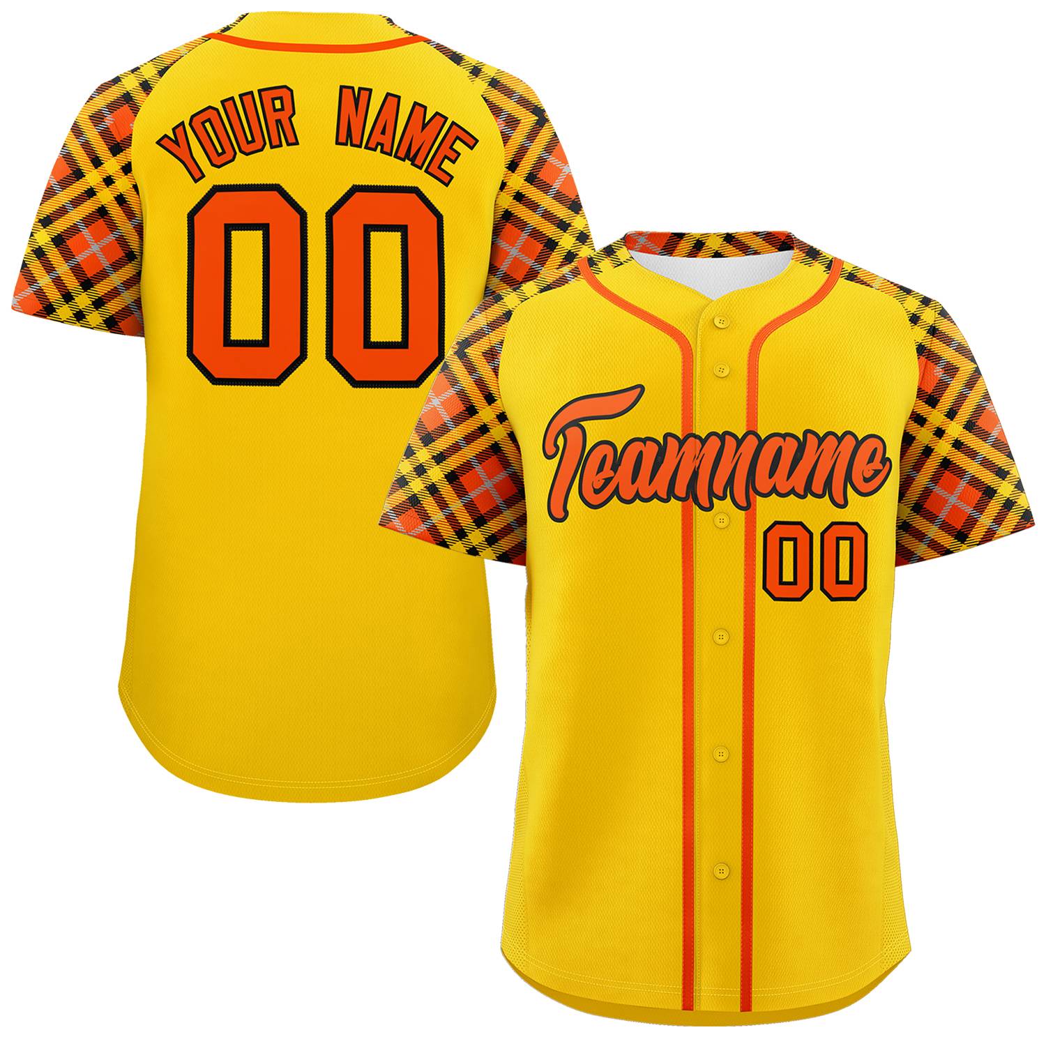 Custom Gold Orange-Black Personalized Raglan Sleeves Authentic Baseball Jersey | KXKSHOP