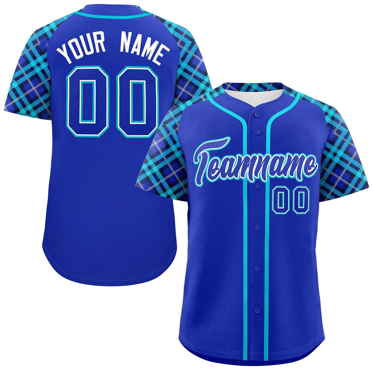 Custom Royal-Sky Blue Personalized Raglan Sleeves Authentic Baseball Jersey | KXKSHOP