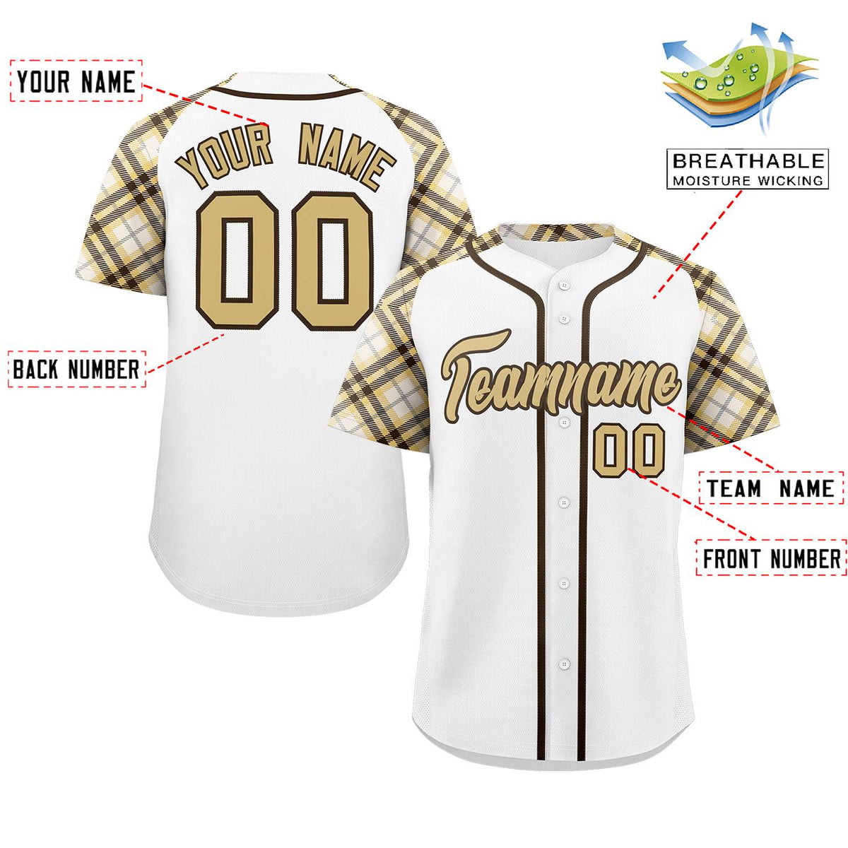 Custom White Khaki-Brown Personalized Raglan Sleeves Authentic Baseball Jersey | KXKSHOP