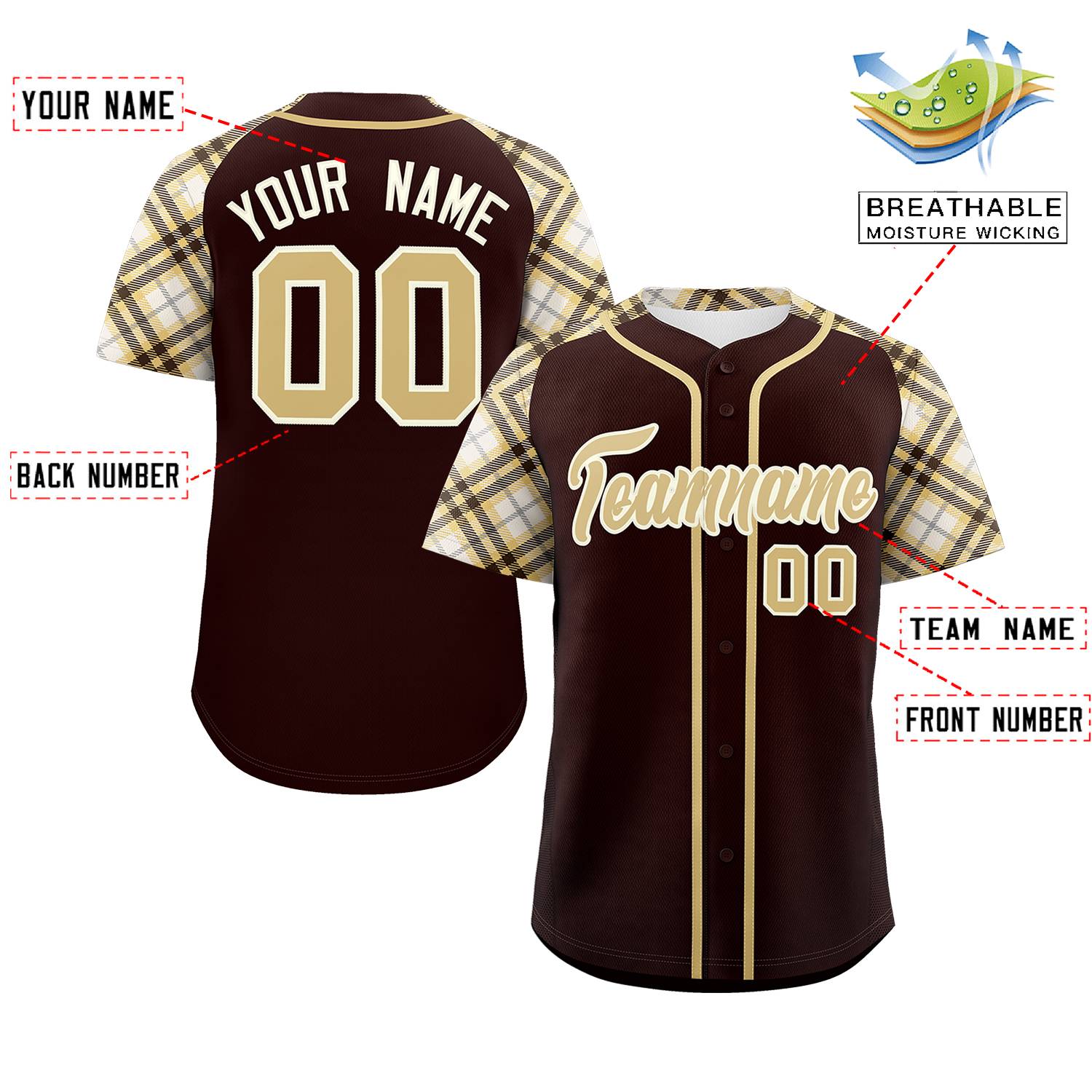Custom Brown Khaki-Cream Personalized Raglan Sleeves Authentic Baseball Jersey | KXKSHOP