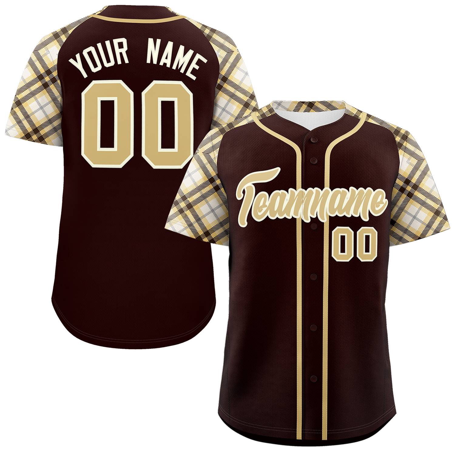 Custom Brown Khaki-Cream Personalized Raglan Sleeves Authentic Baseball Jersey | KXKSHOP