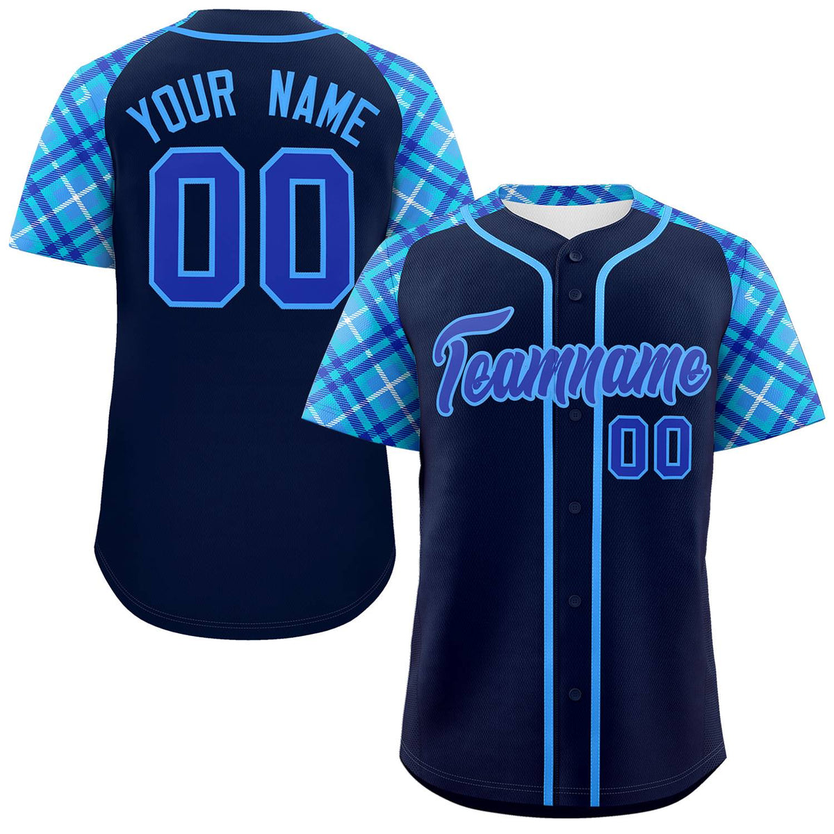 Custom Navy Royal-Powder Blue Personalized Raglan Sleeves Authentic Baseball Jersey | KXKSHOP