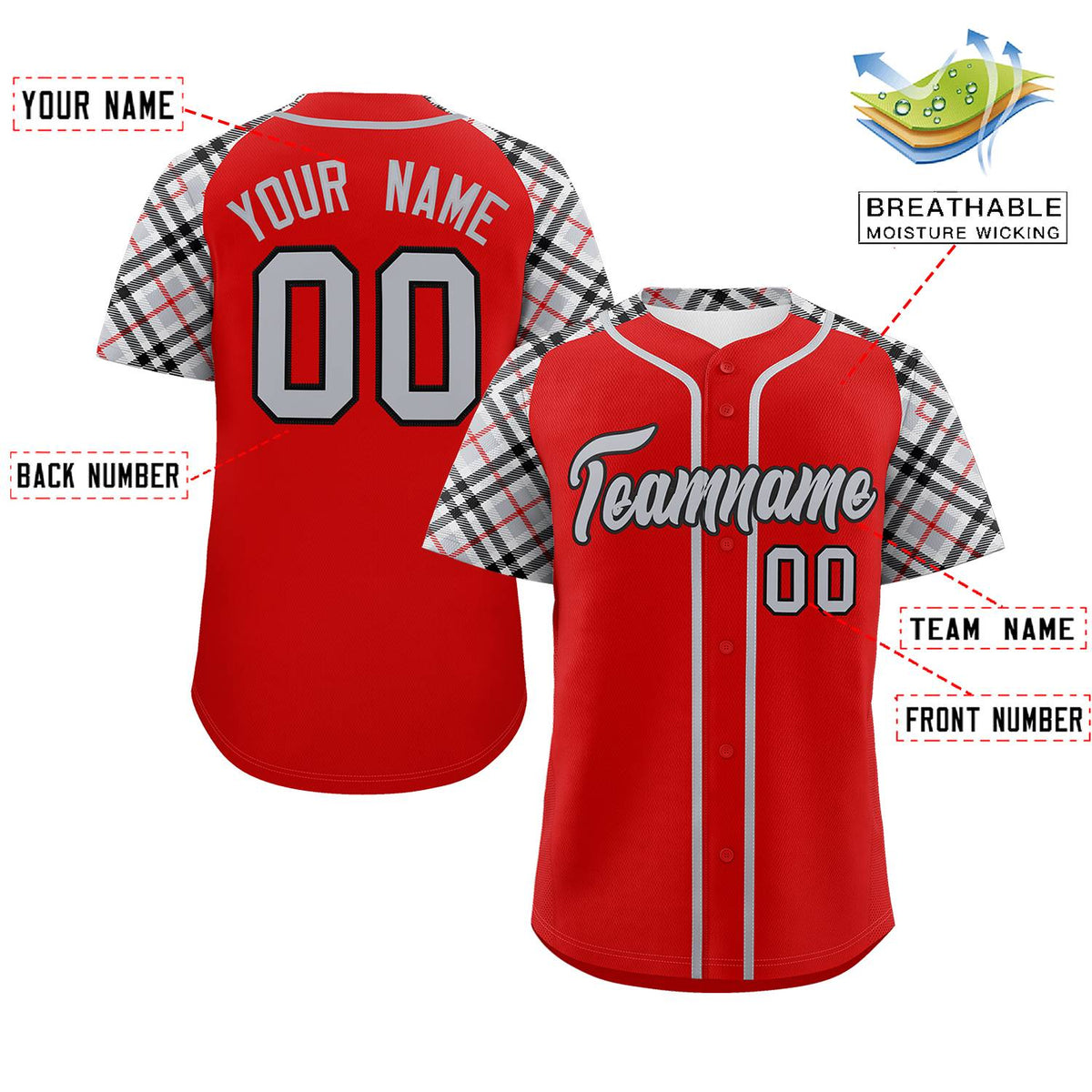 Custom Red Gray-Black Personalized Raglan Sleeves Authentic Baseball Jersey | KXKSHOP