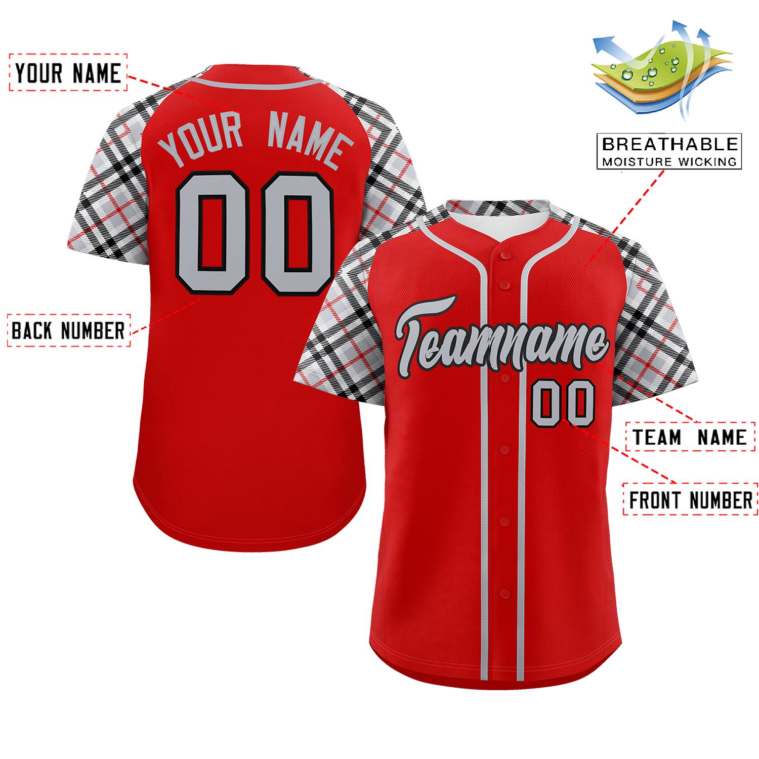 Custom Red Gray-Black Personalized Raglan Sleeves Authentic Baseball Jersey | KXKSHOP