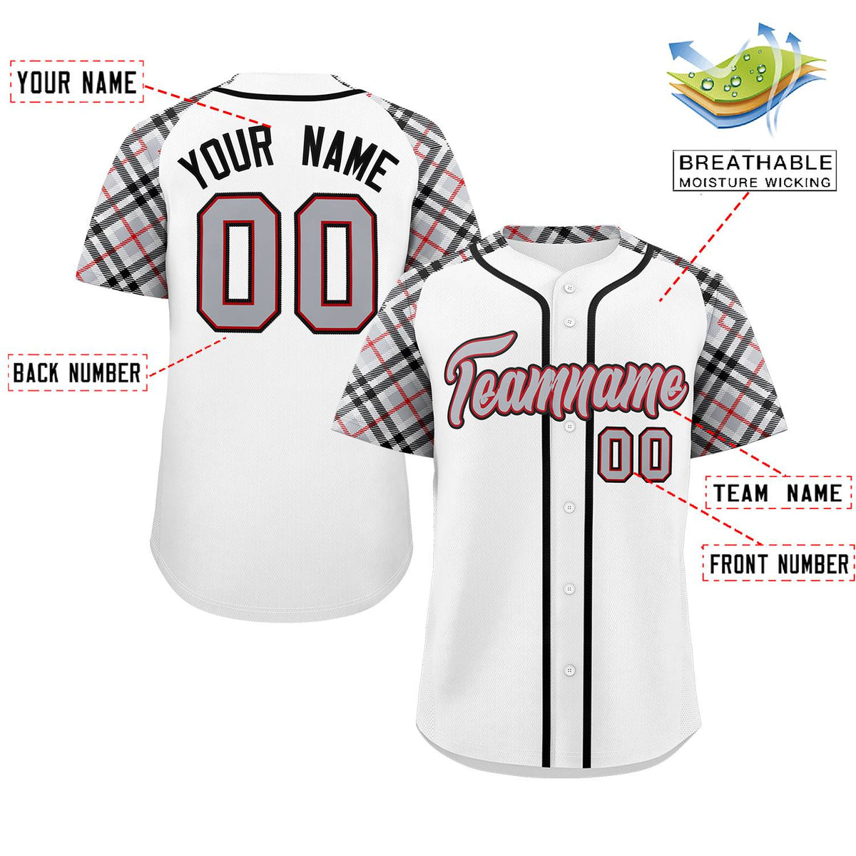 Custom White Gray-Black Personalized Raglan Sleeves Authentic Baseball Jersey | KXKSHOP