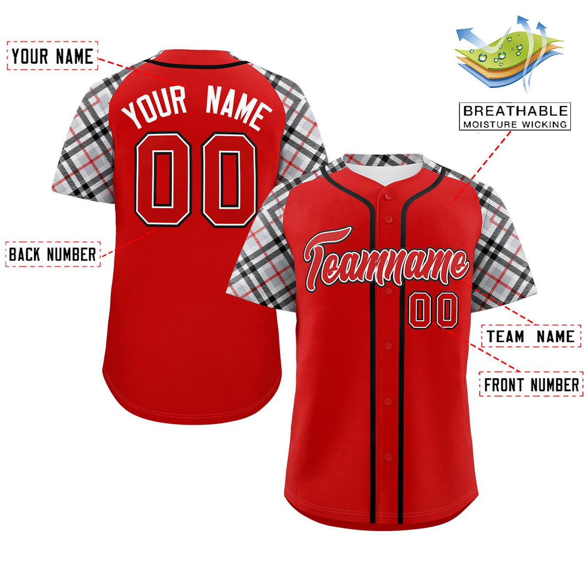 Custom Red-Black Personalized Raglan Sleeves Authentic Baseball Jersey | KXKSHOP