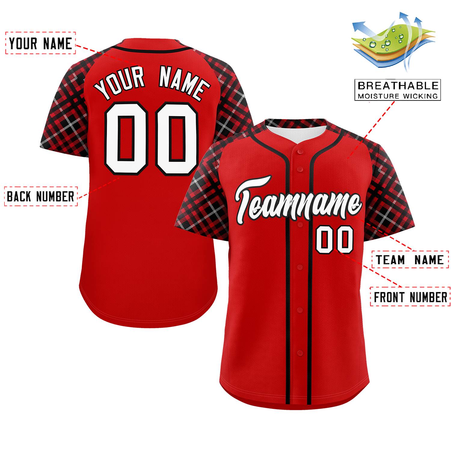 Custom Red White-Black Personalized Raglan Sleeves Authentic Baseball Jersey | KXKSHOP