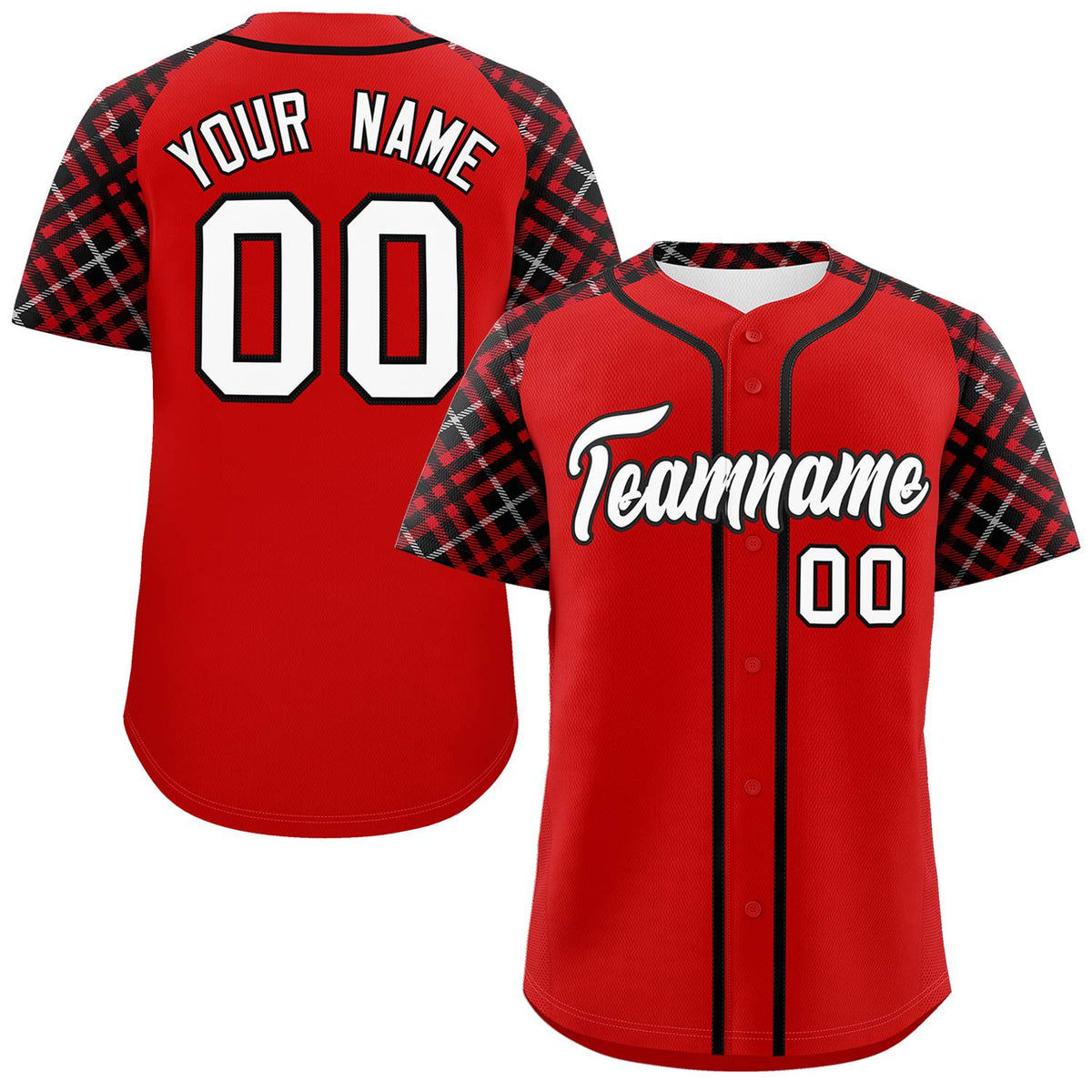 Custom Red White-Black Personalized Raglan Sleeves Authentic Baseball Jersey | KXKSHOP