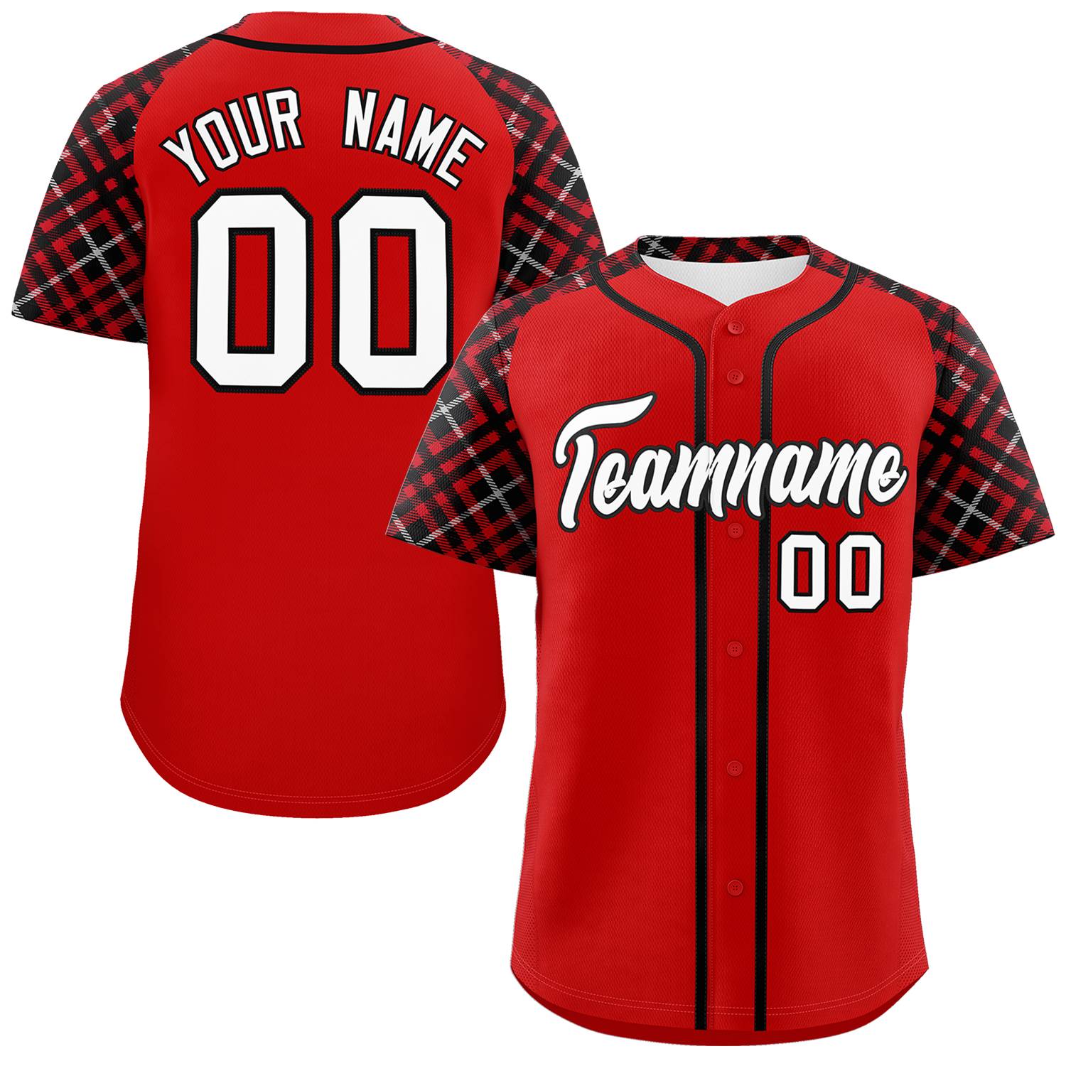 Custom Red White-Black Personalized Raglan Sleeves Authentic Baseball Jersey | KXKSHOP