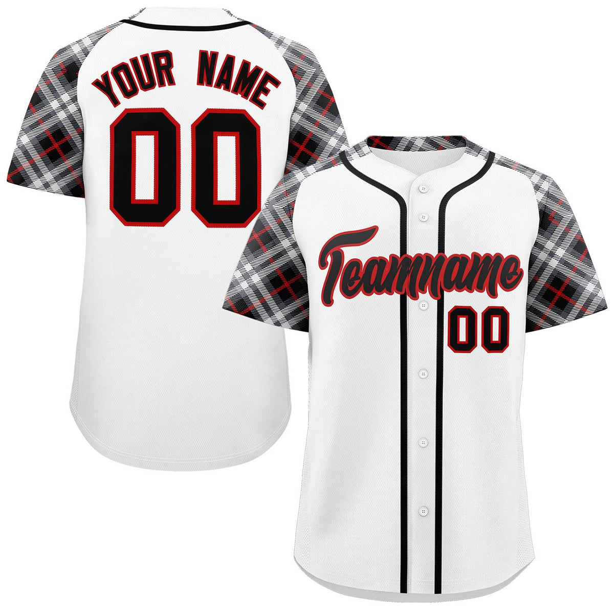 Custom White Black-Red Personalized Raglan Sleeves Authentic Baseball Jersey | KXKSHOP