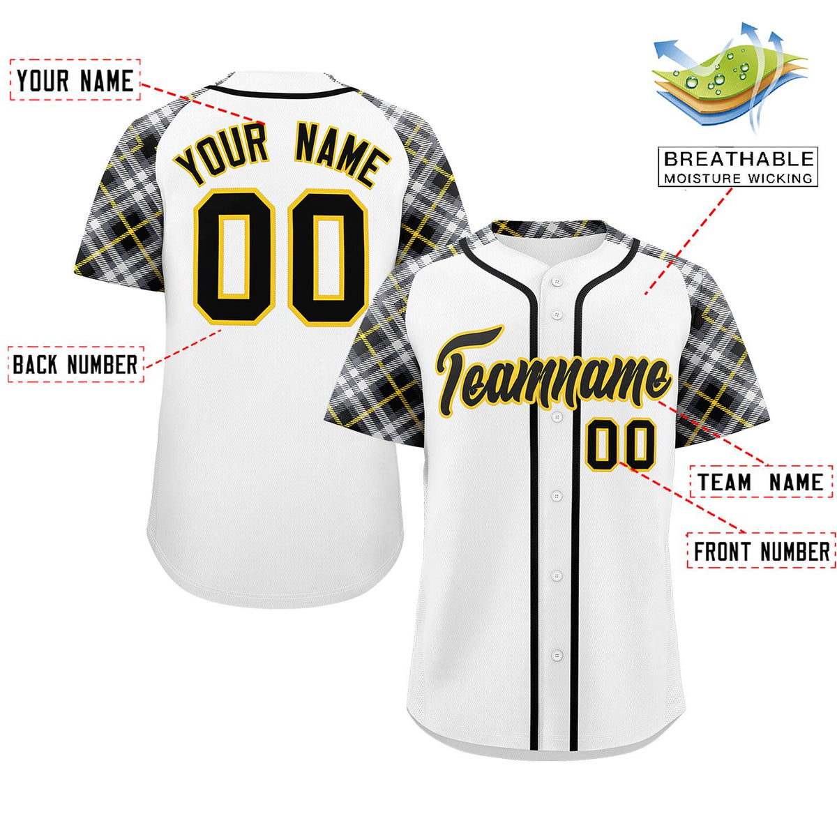 Custom White Black-Gold Personalized Raglan Sleeves Authentic Baseball Jersey | KXKSHOP