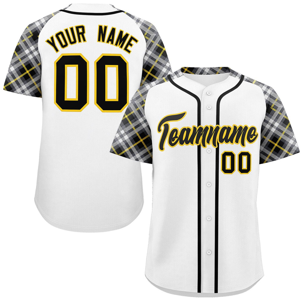 Custom White Black-Gold Personalized Raglan Sleeves Authentic Baseball Jersey | KXKSHOP