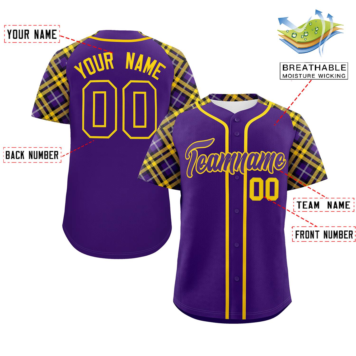 Custom Purple Purple-Gold Personalized Raglan Sleeves Authentic Baseball Jersey | KXKSHOP