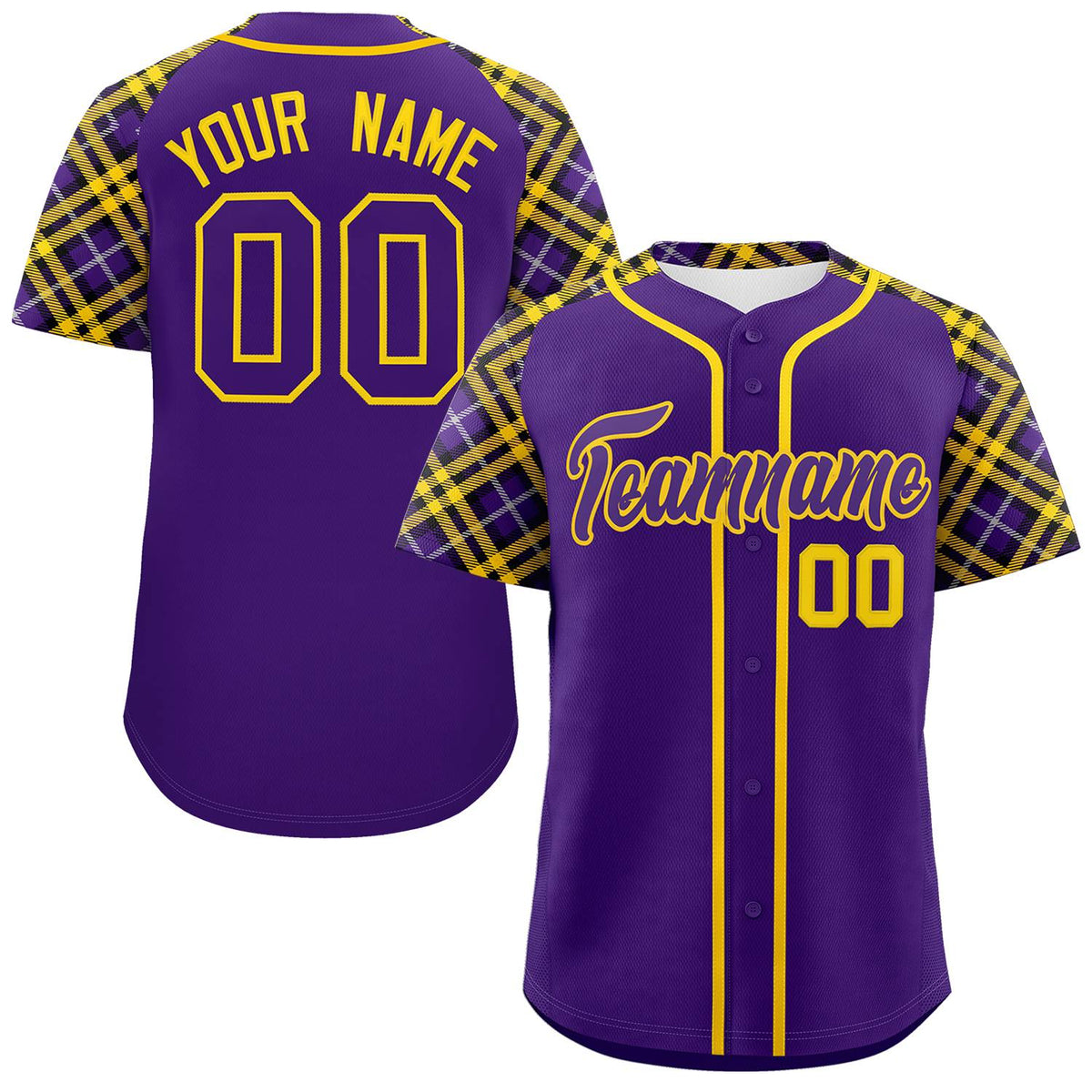 Custom Purple Purple-Gold Personalized Raglan Sleeves Authentic Baseball Jersey | KXKSHOP