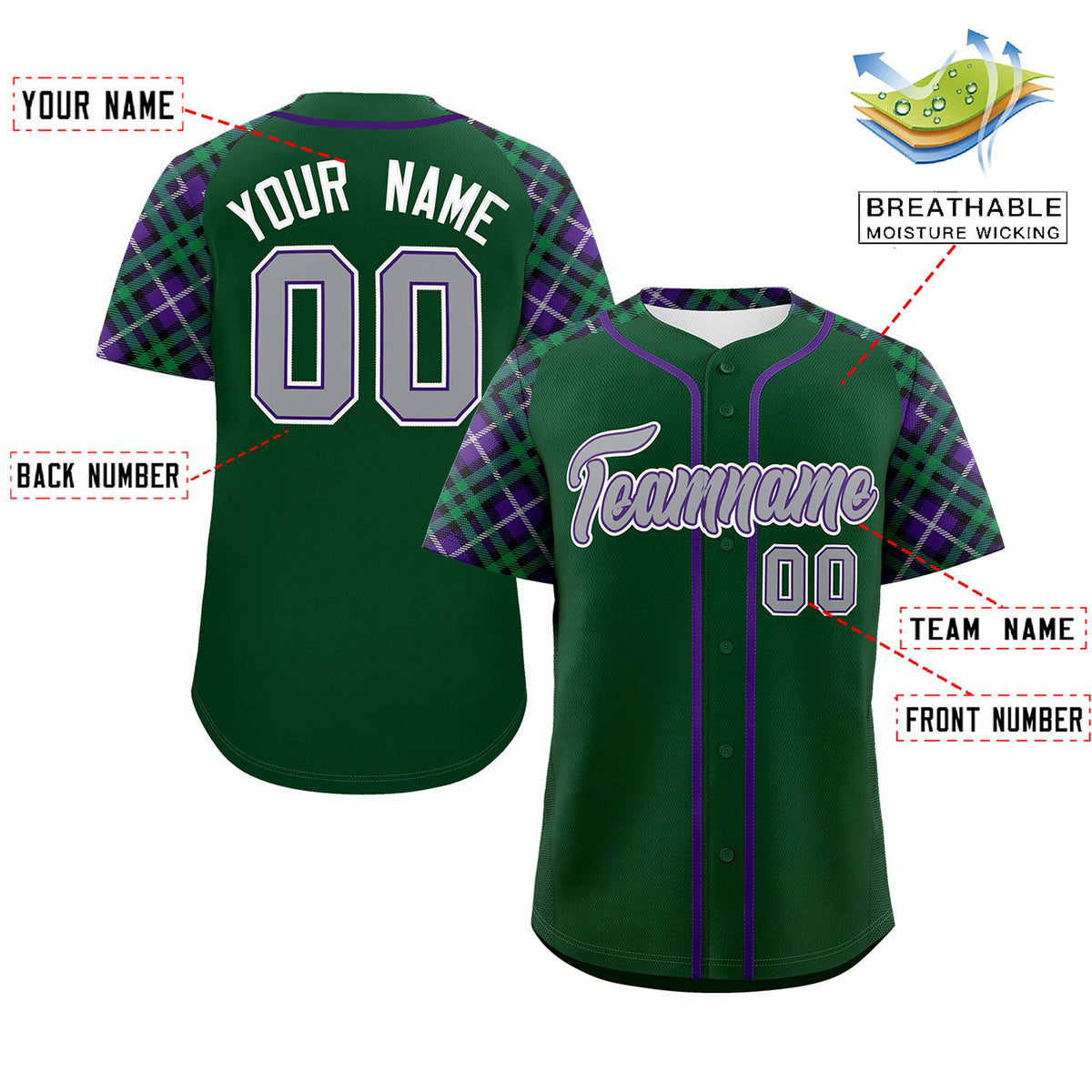 Custom Green Gray-White Personalized Raglan Sleeves Authentic Baseball Jersey | KXKSHOP