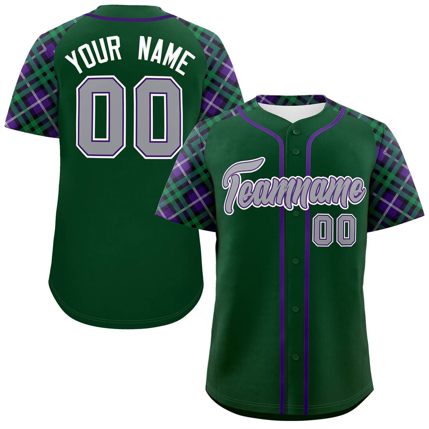 Custom Green Gray-White Personalized Raglan Sleeves Authentic Baseball Jersey | KXKSHOP