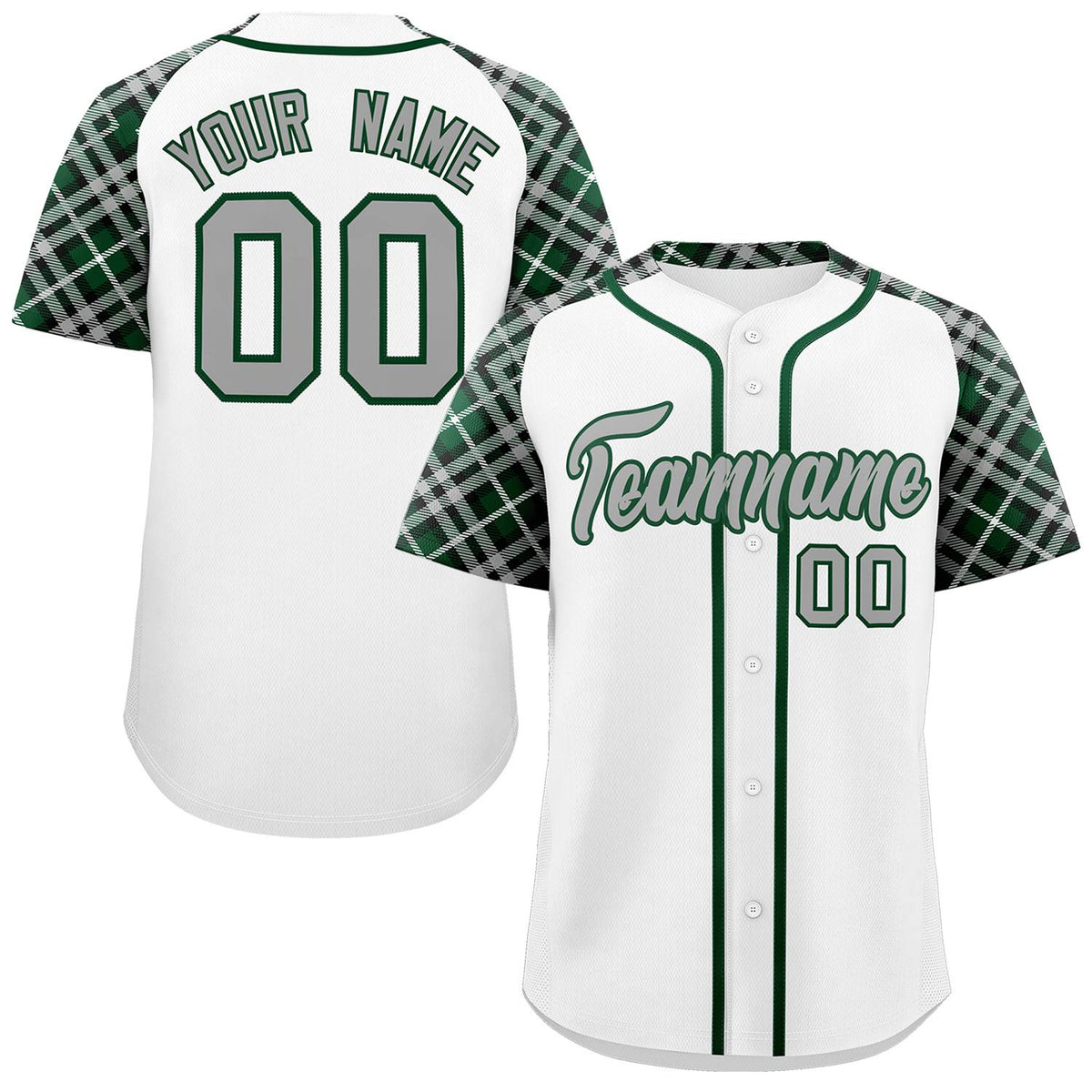 Custom White Gray-Green Personalized Raglan Sleeves Authentic Baseball Jersey | KXKSHOP