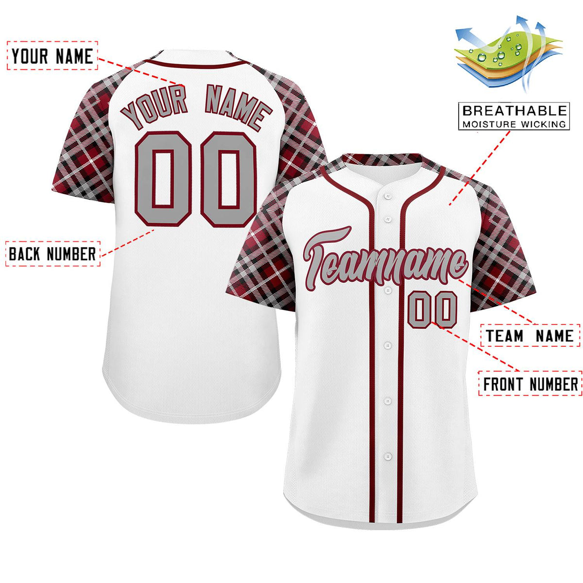 Custom White Gray-Crimson Personalized Raglan Sleeves Authentic Baseball Jersey | KXKSHOP