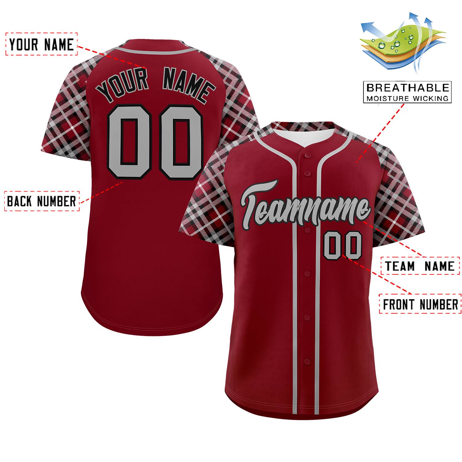 Custom Crimson Gray-Black Personalized Raglan Sleeves Authentic Baseball Jersey | KXKSHOP