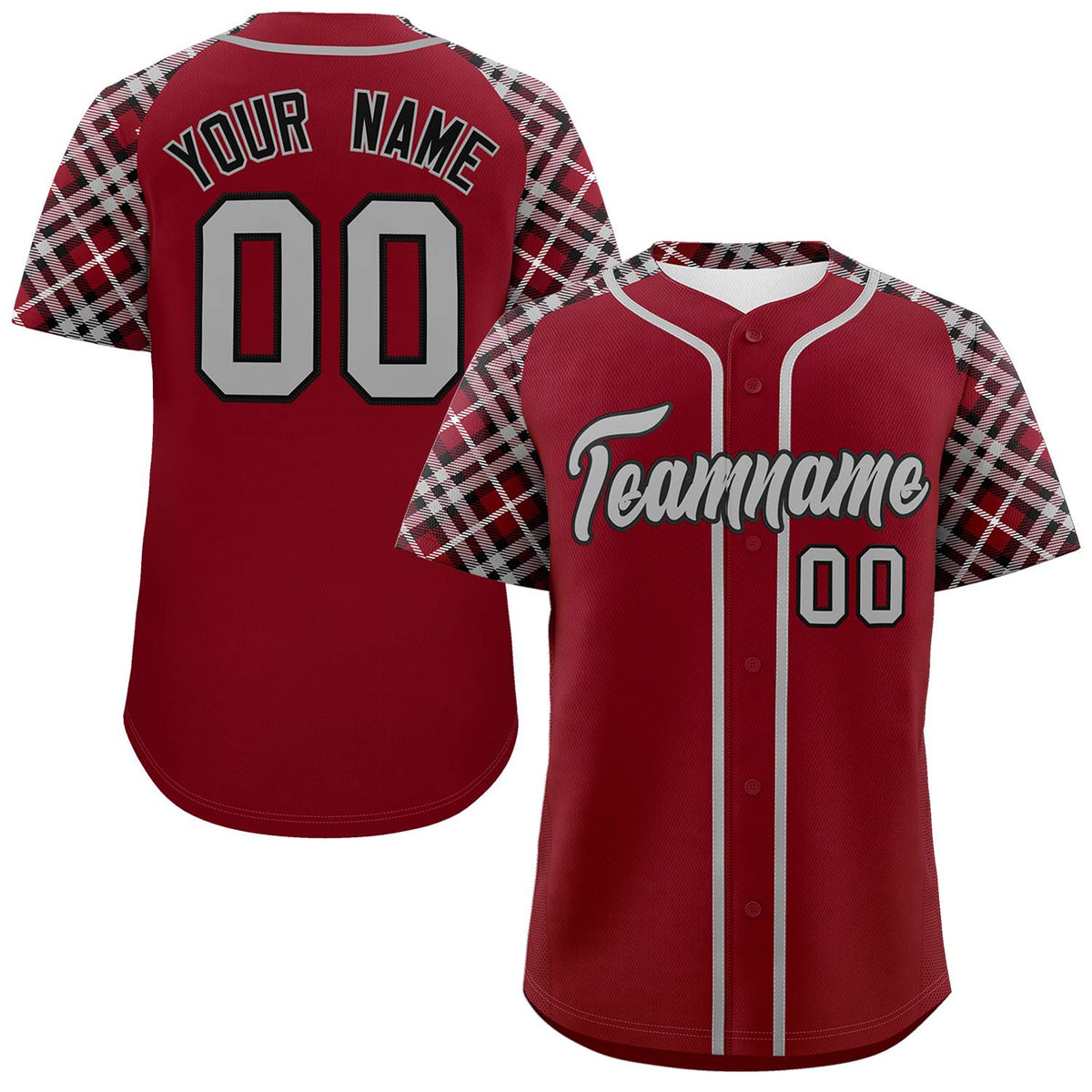 Custom Crimson Gray-Black Personalized Raglan Sleeves Authentic Baseball Jersey | KXKSHOP