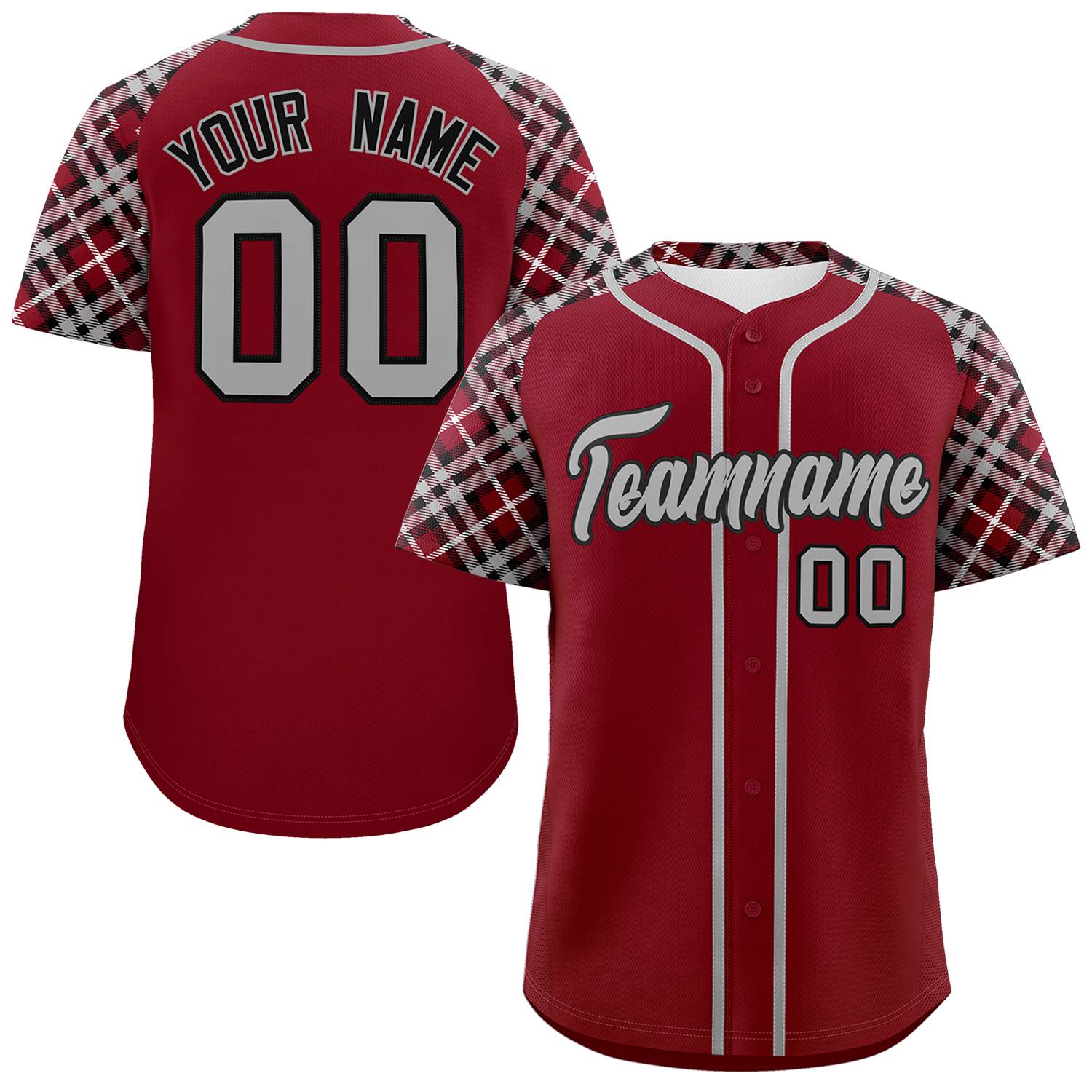 Custom Crimson Gray-Black Personalized Raglan Sleeves Authentic Baseball Jersey | KXKSHOP