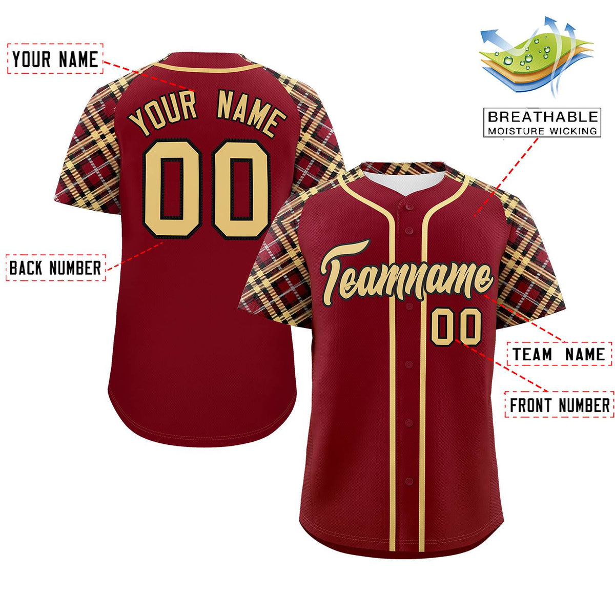 Custom Crimson Khaki-Black Personalized Raglan Sleeves Authentic Baseball Jersey | KXKSHOP